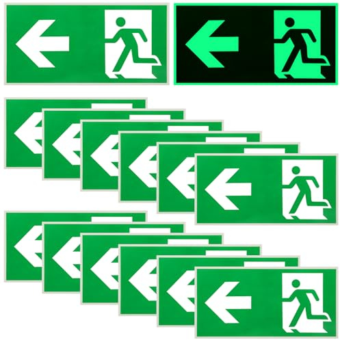 Behogan 12 cartelli per uscita di emergenza: 300 x 150 mm, segnale di emergenza, extra luminoso, segnale di uscita di emergenza, freccia a sinistra, riflettente, segnale di fuga (verso sinistra)