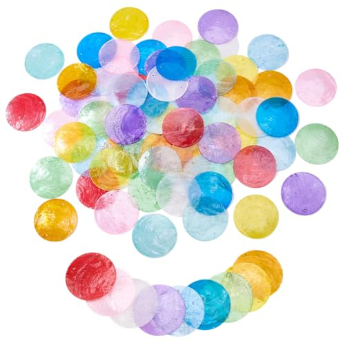 AHANDMAKER 120Pcs Capiz Shells Pieces 2 Round Natural Shells with 2 Holes Discs Pendants Bead Connector for Wind Chimes Curtain Lamp Shade Craft Jewelry Making, Mixed Color