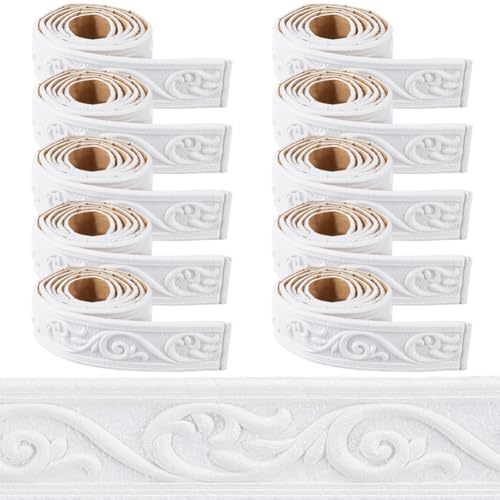 CRASPIRE 10 Rollo Moldura Blanca 738 pies Largo Pared Borde Papel Tapiz Vintage Forma Corona Autoadhesivo Espuma Flexible Zócalo Espejo Línea Adhesiva Borde Pared Decoración Techo Hotel Oficina