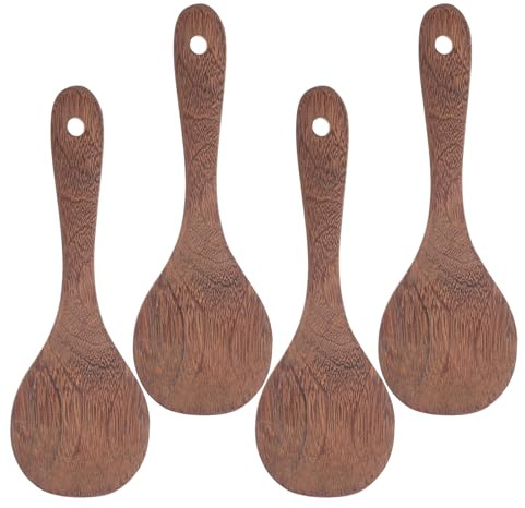 Alipis 4pièces Spatule Bois pour Cuisine Ustensiles de Cuisine Bois Spatule à Retourner les Aliments pour Sauté Cuillère à Riz Louche à Soupe de Riz Cuillère à Mélanger