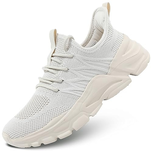 Socviis Womens Walking Shoes Slip on Casual Clothes Shoes Breathable Comfort Tennis Running Work Sneakers Beige