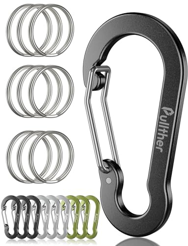 Pullther fishing 9PCS Carabiner Keychain Clip,2.7 Large Aluminum Carabiner Clips with 9PCS Stainless Steel Key Rings