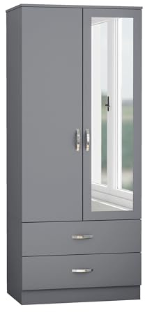 Nera 2 Door Wardrobe with Drawer 180cm for Bedroom Furniture Storage, Matt Grey