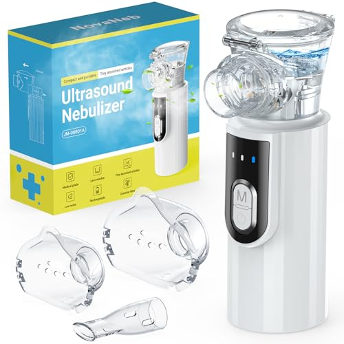 NovaNeb Nebuliser Machine for Adults - Rechargeable, Portable, Self-Cleaning, Adjustable Mist with 2 Masks and Mouthpiece, Handheld Nebulizer for Kids, Home Use, Travel, Lvory White,Upgraded