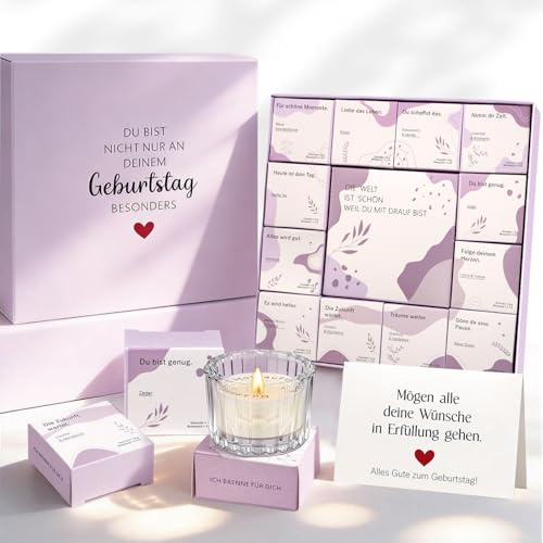 Geburtstagsgeschenk für Frauen Lila 12 Stück Duftkerzen Geschenkset | Verborgene Botschaft erscheint beim Abbrennen - Geschenke für Freundin, Weihnachtsgeschenke für Frauen