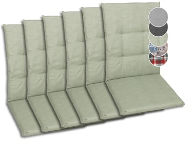GO-DE Textil Bequeme und attraktive Polsterauflagen für Mittellehner-Gartenstühle (6er-Set, Uni grün, Mittellehner)