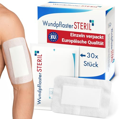 MedTreu Wundpflaster steril 8x15 cm – 30 Stück einzeln verpackt | Selbstklebender Wundverband mit saugfähigem Pad | Pflaster für empfindliche Haut, atmungsaktiv &wundauflage (8x15cm (30 Stück))