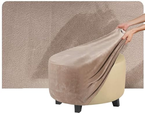 Runt sammetsöverdrag – anpassad storlek överdrag för fotpallar, puffar och soffor – stretchskydd med elastisk botten (brungrå, 61 cm diameter)