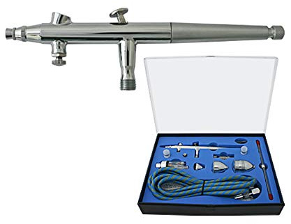 Wiltec Airbrush Pistole Typ 186K mit Double Action Funktion, Düse Ø 0,2-0,5 mm, 3 Farbbecher, Adapter für Modellbau, Nailart usw.