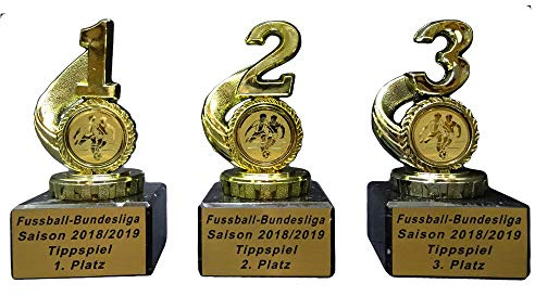 RaRu 3 Fußball-Pokale für Bundesliga-Tippspiele (Saison 2025/2026) mit Gravur