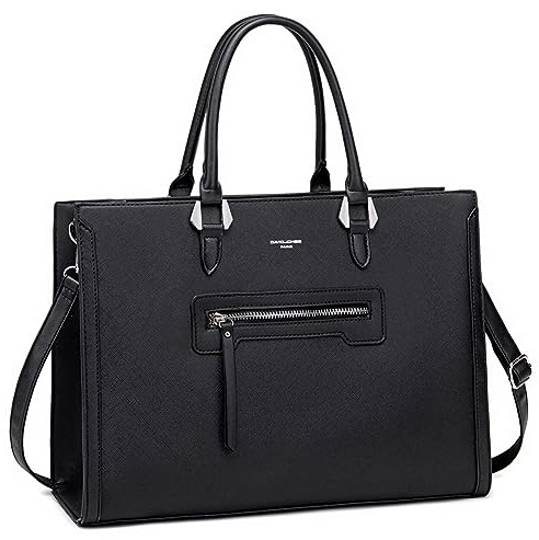 David Jones - Borsa a Mano Donna Grande Capacità - Tote Shopper Bag Capiente PU Pelle - Tracolla a Spalla Ufficio Scuola Università - Ventiquattrore Cartella Moda Città - Nero