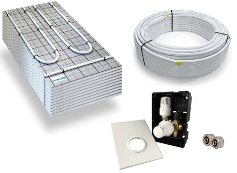 Warmwasser Tackerplatte Fußbodenheizung HoWaTech TAC Komplett Set 5/10m² Dämmplatte 20mm EPS WLG 045 DES und Regelbox TH-RTL, Heizfläche:10.00m²