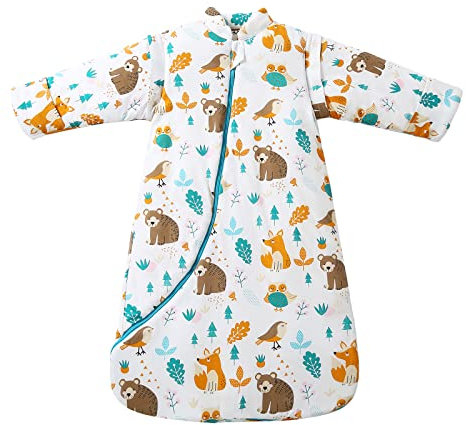 MIKAFEN Baby Winter Schlafsack Kinder Schlafsack 3.5 Tog Schlafsaecke aus Bio Baumwolle Verschiedene Groessen von Geburt bis 4 Jahre alt (M:Höhe 75cm-90cm/6-18 Monate, Tierwelt)