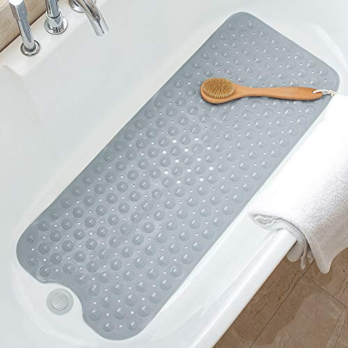 Tree Bud Extra Long Bathtub Mats for Shower Tub - Non-Slip Bath Mat Shower Mat with Suction Cups, Bath Tub Mat for Bathroom with Machine Washable, BPA Free for Kids (Grey)