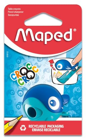 Maped 18112 - Anspitzer CROC CROC EASY, für dünne Stifte, mit Anspitzer-Dose - Marienkäfer oder Wal