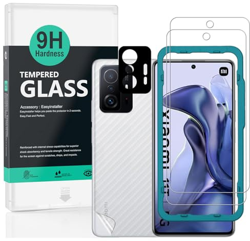 Ibywind Schutzfolie für Xiaomi 11T/11T Pro 5G,2 Stück 9H Panzer-Glas,mit Metall-Kameraschutz,einfache Installation,unterstützt Fingerabdrucksensor,anti-kratzer,blasenfreiheit,Bruchsicher,Öl resistent