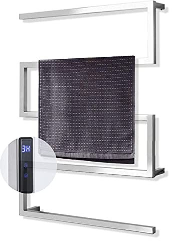 Scaldasalviette elettrico, portasciugamani riscaldato a basso consumo da 90 W con timer e regolazione della temperatura, stendibiancheria in acciaio inossidabile 304 montato a parete, plug-in/Hardwir