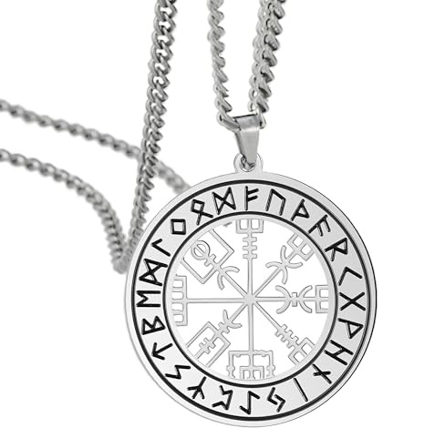 SIPURIS Viking Vegvisir halsband för män keltiska vikingarunor nordisk odin kompass halsband rostfritt stål urholkad amulett hedniska smycken gåvor för män kvinnor, Rostfritt stål, Ingen ädelsten, Svart