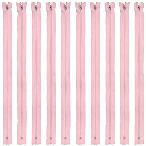 Faden & Nadel Reißverschluss Set: 10 Nylon Reißverschlüsse, nicht teilbar, 40 cm lang (Rosa)