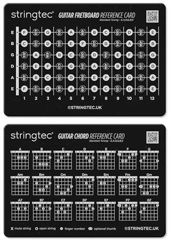 NEW! Guitar Chord and Fretboard Notes Learning and Practise Aid Pocket Reference Card with Printable and Digital Assets for Beginner and Progressing Guitar Player - Orthodox Right Handed