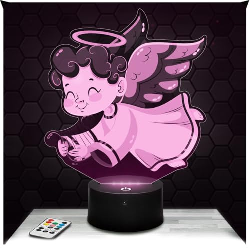 Lampephoto.fr - Lampe Engel Lyra 3D Nachtlicht Amor, Valentinstag | Made in France, Sockel & Größe wählbar, dimmbar, Batterie/USB, HD-Lasergravur, Geschenk für Sie & Ihn
