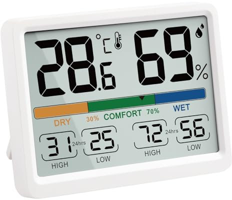 Humidity and Temperature Monitor - AIMILAR Digital Indoor Thermometer with High Low History, ℉ / ℃ Selectable, Easy to Use, Calibrate-able, Magnetic Option and Clear Display