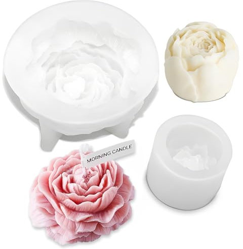 2 Stück Silikonform Blumen Kerzenform Silikon 3D Kerzenform Pfingstrose Blumen Kerzen Silikonform für die Herstellung von handgefertigten Duftkerzen, Seifen, Gips Harzhandwerk, etc.