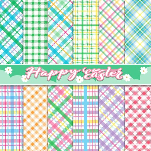 Papermania Bastelpapier, 24 Blatt, Pastellfarben, kariert, 12 Designs, Bonbonfarben, Büffelkaro, Bastelpapier, doppelseitig, flach gefaltet, für Ostern, selbstgemachte Karten, Scrapbooking, Fotoalbum