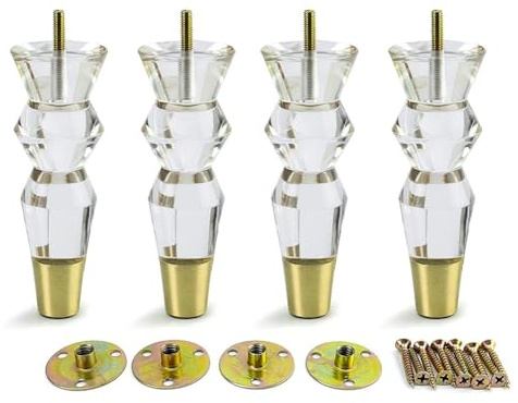 Qezodsx 6.9 Inch Furniture Legs Acrylic Furniture Legs Modern Clear Decor DIY Legs Bed Feet Tapered Style Set of 4
