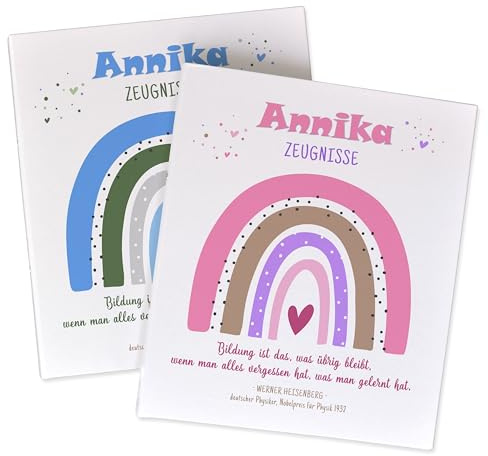 Zeugnismappe Regenbogen personalisiert, Dokumentenmappe für Zeugnisse, Zeugnismappe Mädchen mit Namen, Urkunden Ringbuch A4, Geschenk zur Einschulung, Ordner A4 Jungen, Feenstaub