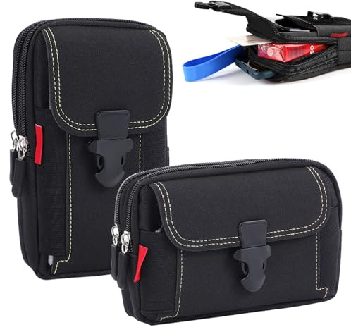 WIYETY Porta Cellulare da Cintura: 2 Pezzi Borsello da Cintura Uomo, Holster Mobile Phone, Fondina Cellulare Portacellulare, Durevole Porta Telefono per Campeggio, Ciclismo, Pesca, Nero