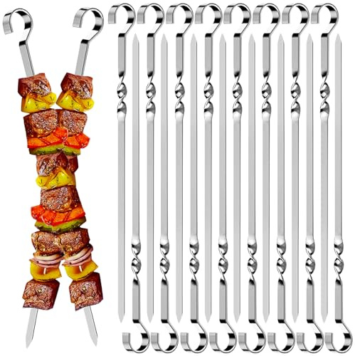 Tuofang 24 brochetas para barbacoa de acero inoxidable, 30 cm de largo, pinchos de kebab, reutilizables, anchos, planos, para hogueras o bandeja de barbacoa