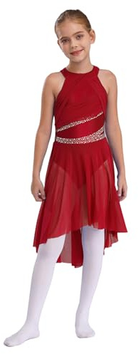Miaeowve Mädchen Lyrisches Kleid Kinder Tanzkleid Contemporary Dance Outfit Strass Glitzer Ballettkleid Ärmellos Rollkunstlaufkleid Tanzkostüm
