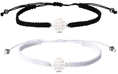JewelryWe Satanisches Armband Edelstahl Leviathan Kreuz Siegel von Luzifer Jerusalem Kreuz Handgefertigt Geflochten Seil Einstellbar Armreif Satan Talisman Amulett Religiöse Schmuck für Herren Damen