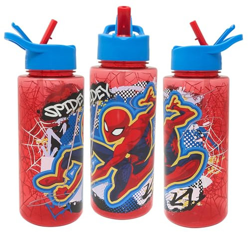 Marvel Spiderman Kids Water Bottle with Straw by Polar Gear - Back to School Supplies Boys Water Bottle with Dust Cover Spout, Red