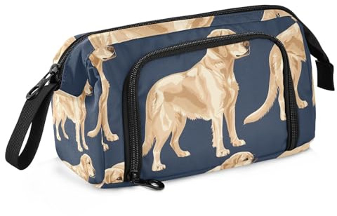 Mnsruu Federmäppchen mit großem Fassungsvermögen, Labrador, Golden Retriever, blauer Stiftebeutel, Stiftehalter, Schreibwarentasche, Schule, Uni, Büro, Organizer für Teenager, Erwachsene, Studenten,