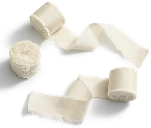 MORSUNBELA Chiffonband Beige Geschenkband Schleifenband, Fransenstoffband Tüllband, Dünn Dekoband für Hochzeit Party Valentinstag Geburtstag Geschenke 2,5 cm x 6.4 m