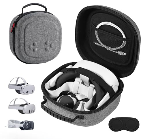DEVASO Hard Carrying Case for Meta Quest 3S/Quest 3/Vision Pro, VR Gaming Headset and Touch Controllers Accessories Travel Carry Case, Small Hard Shell Storage Case for Apple Vision Pro, Gray