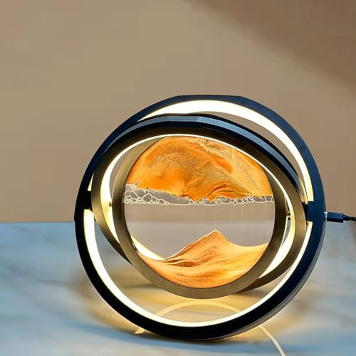 MYBSXKEOZ Cadre Sable Mouvant 3D Art du Sable en Mouvement 3D Rond À 360° Cadre Sablier Relaxant Lampe De Peinture De Sable Qui pour Adultes La Décoration De Bureau À Domicile(Orange)