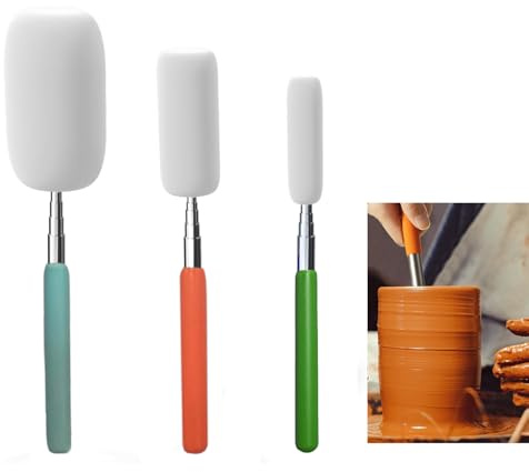 Telescoping Sponge Stick for Pottery Sculpture 3Pcs Ceramic Throwing Trimming Rod Absorbent Cleanup Arts Tools Extends Up 27 inches Long to Removing Excess Water from Tall and Narrow