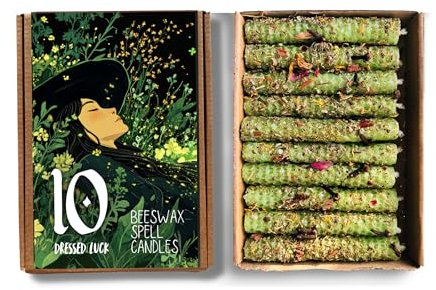 10 velas de hechizos de cera de abeja vestida (suerte)