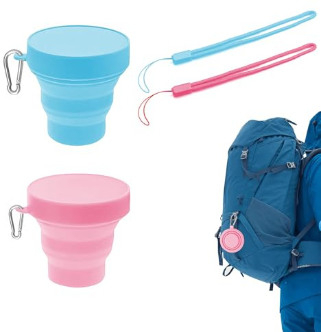 DHWEKU Vasos de Silicona Plegables,Taza Plegable de Beber,2 Pcs Tazas de Viaje de silicona Plegables,Copa de Viaje Plegable con Tapa,Vasos Portátiles para acampar al aire libre y senderismo familiar