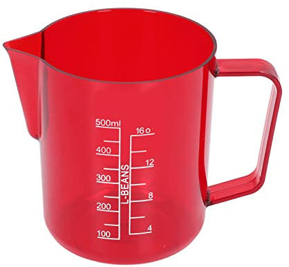 Acrylic Coffee Measuring Cup, 500ml Eagle Mouth Type Espresso Cup Milk Frother Cup Mixing Pitcher Drink Pitcher for Espresso, Latte Art, Milk (Red)