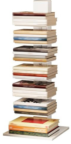HARELA Metall Bücherregal Bodenstehendes, Bücherturm Freistehend Ecke Regal, Dekoregal, Lagerregal, DIY Offenes Bücherregal Für Dekor, Für Kleinen Raum, Wohnzimmer, Büro(White-7 Tier)