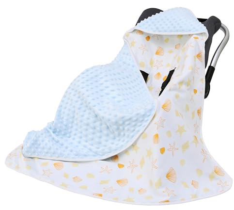 Miracle Baby Coperta Avvolgente in Cotone 90x90cm, Copertina Multifunzionale Universale per Neonati, Passeggino, Ovetto e Seggiolino Auto, Reversibile per Quattro Stagioni, Stella Marina