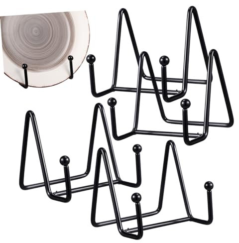 Cabilock 4pcs Metal Plate Stands Display Stands for Dishes Photos Easels Books Kitchen Storage Rack Plate Holders Display for for