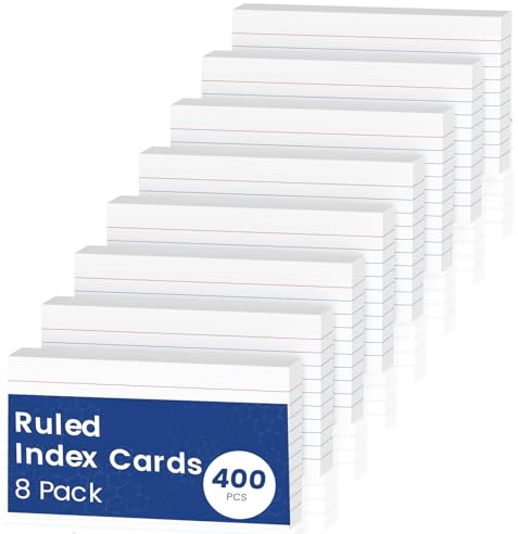 400 PCS Index Cards A6（10.2x14CM） Flash Cards, Revision Cards A6, White Ruled Flashcards, Revision Flash Cards, Record Study Recipe Note Cards for Taking Notes, Reminders