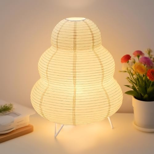 Reispapier Lampenschirm, Papier Tischlampe Weiß Nachttischlampe Stehlampe Tischleuchte Lampenschirm mit E14 Fassung, Schalten und Glühbirne, Hängelampe Ersatzlampenschirme 1.5m kabel, H 26cm