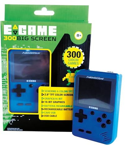 ODS - Radiocom Egame Big Screen Bleu Console Portable Gaming avec 300 Jeux vidéo préinstallés, écran TFT 2,8 Pouces, Batterie Rechargeable, 50074