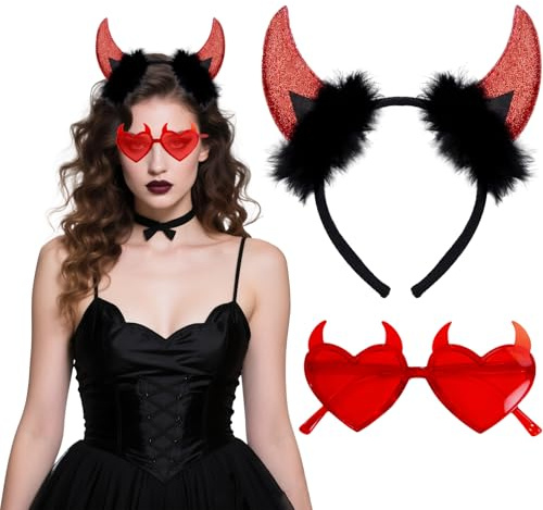 QIZHIQIAMY Halloween Haarreif Teufelshörner, Katzenohren, Kürbis Fledermaus Haarreif für Erwachsener Kinder, Halloween, Karneval Kostüm Zubehör